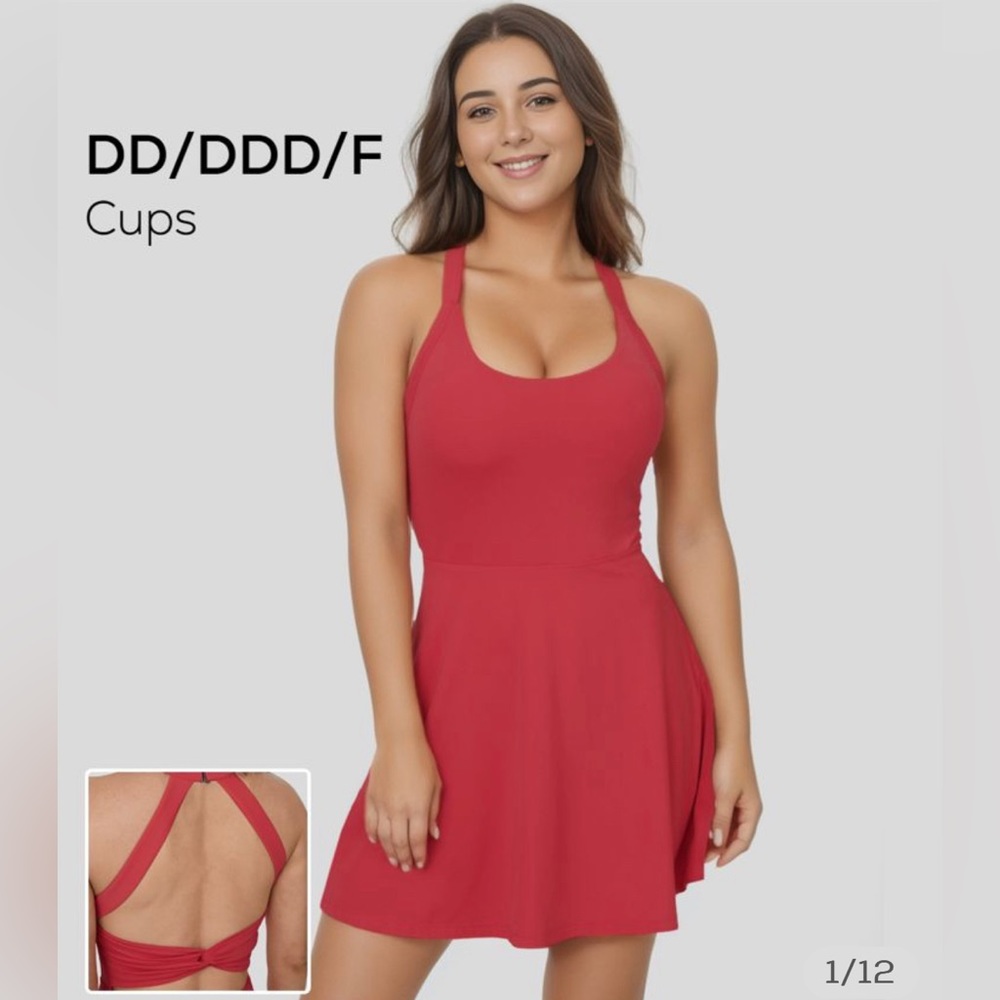 NWT Halara Red Backless Cut Out dress DD/DDD/F Cups
